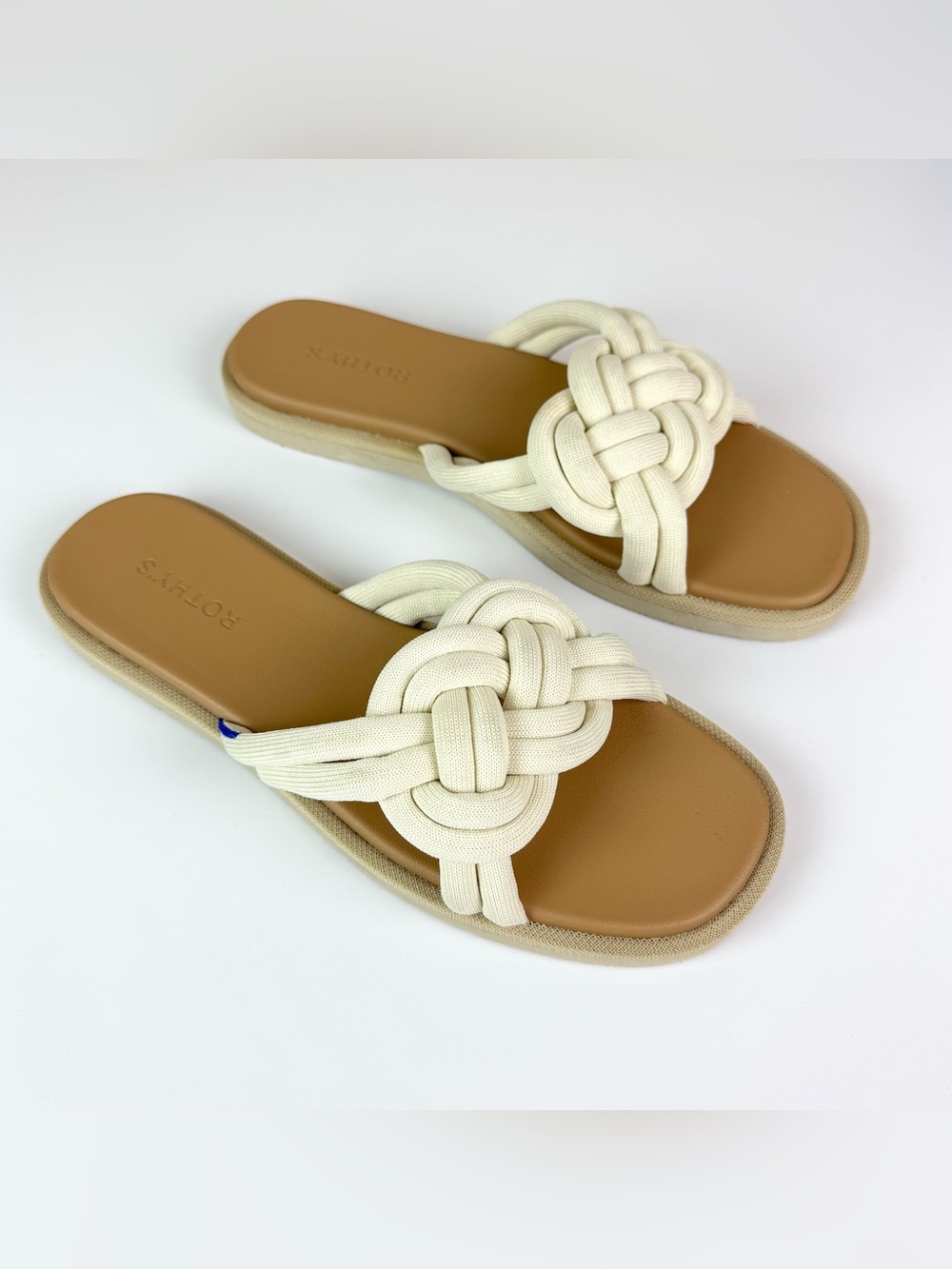 Rothy's The Summer Sandals White Sand Braided Knotted Slides Size 11 - Picture 5 of 11